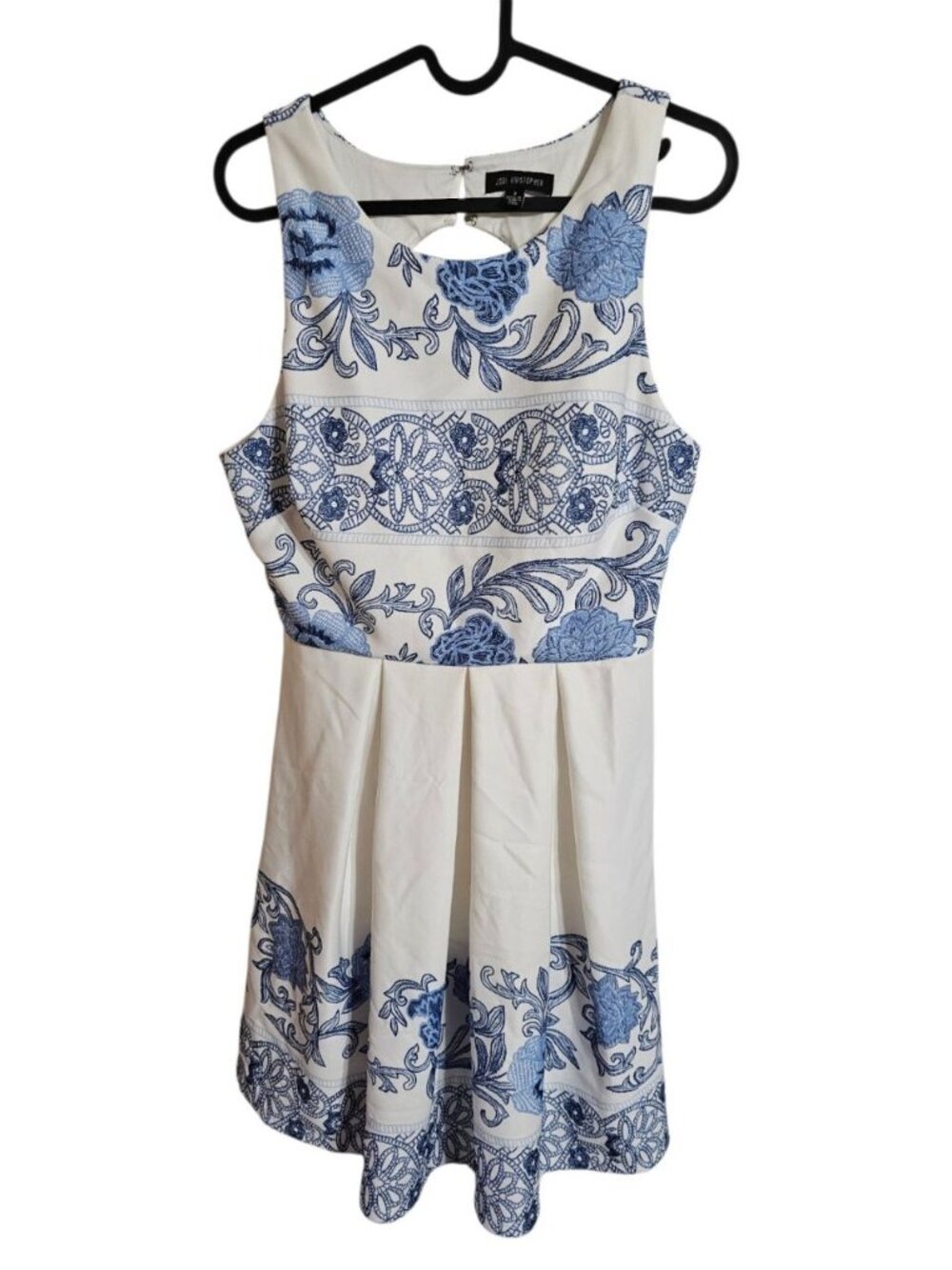 Jodi Kristopher Size 9 Dress Blue White Floral Embroidered Statement Midi Rare - Picture 2 of 6